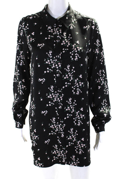 L'Academie Women's Floral Long Sleeve Button Down Shirt Dress Black Size S