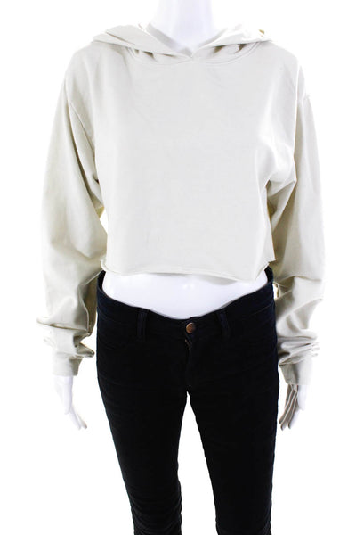 Talentless Womens Solid Cropped Raw Hem Pullover Hooded Sweatshirt White Size M