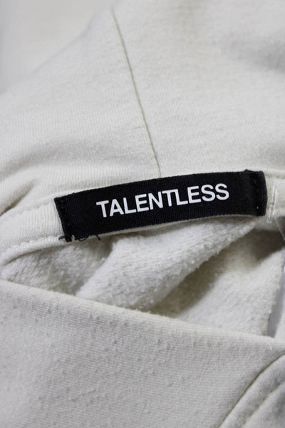Talentless Womens Solid Cropped Raw Hem Pullover Hooded Sweatshirt White Size M