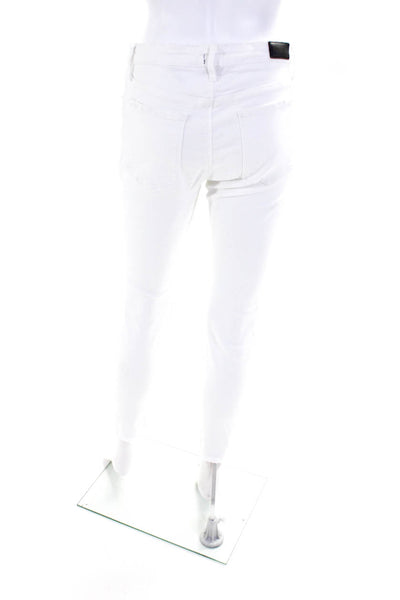 R+A Womens Solid White Cotton Ripped High Rise Skinny Leg Jeans Size 28
