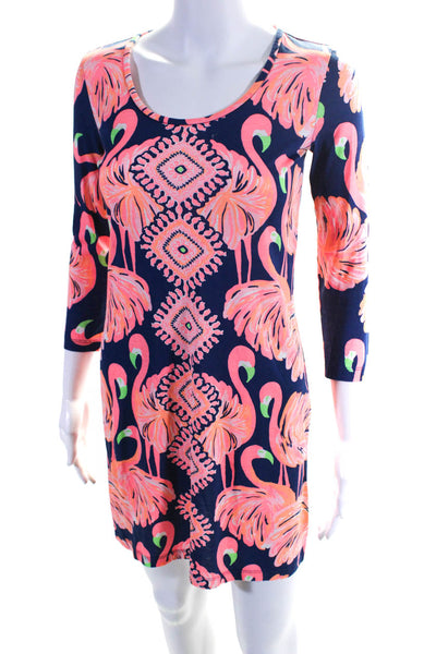 Lilly Pulitzer Womens Cotton Scoop Neck Flamingo Print Shift Dress Pink Size XXS
