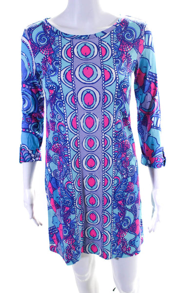 Lilly Pulitzer Womens Cotton Round Neck Pullover Shift Dress Blue XXS