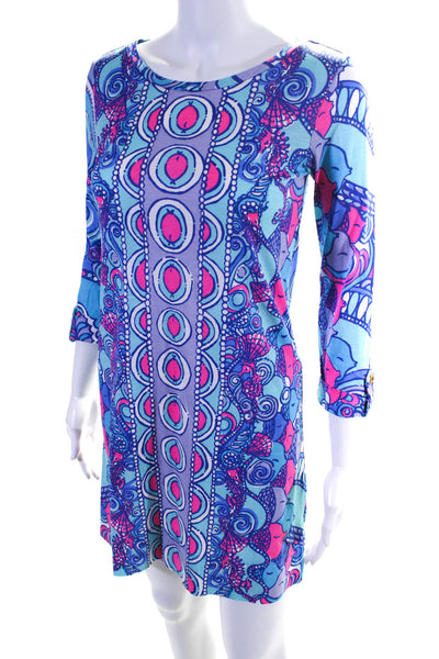 Lilly Pulitzer Womens Cotton Round Neck Pullover Shift Dress Blue XXS