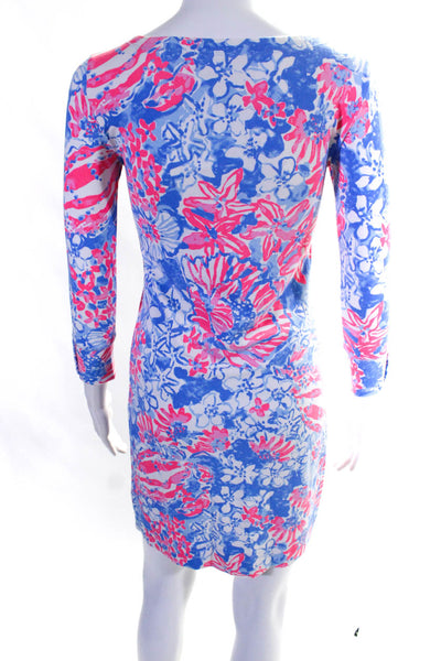 Lilly Pulitzer Womens Boat Neck A-Line Floral Print Stretch Dress Blue Size XXS