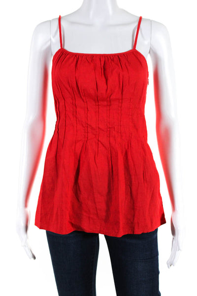 Theory Womens Red Linen Square Neck Sleeveless Tank Top Size L