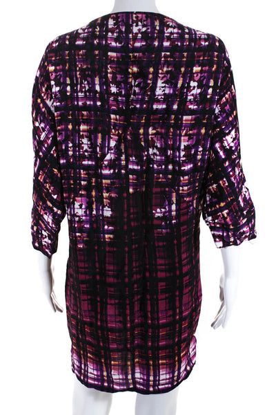 Maeve Anthropologie Womens Purple Printed V-neck Short Sleeve Shift Dress Size M