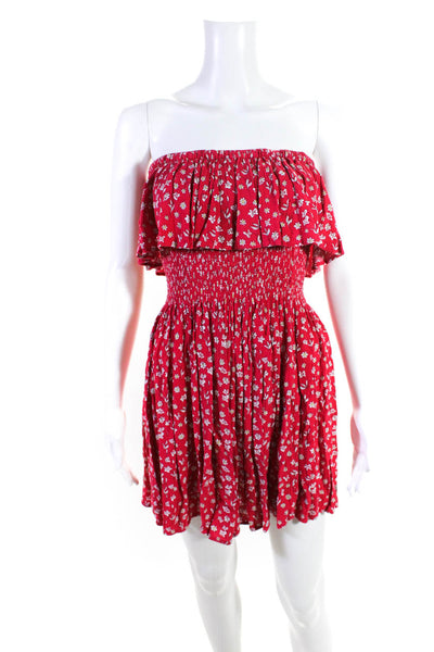 Jack by BB DAKOTA Womens Red Floral Smocked Strapless Fit & Flare Dress Size M