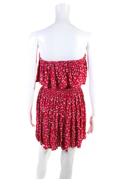 Jack by BB DAKOTA Womens Red Floral Smocked Strapless Fit & Flare Dress Size M