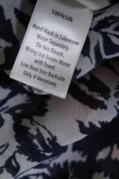 Ecru Women's Silk Floral Print Long Sleeve Button Down Blouse Blue White Size XS