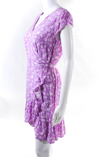 J Crew Womens Floral Print Cap Sleeve Ruffled Hem Wrap Dress Pink White Size 0