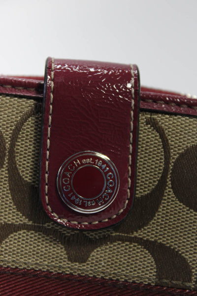 Coach Womens Leather Monogram Canvas Zip Around Card Holder Red Wallet