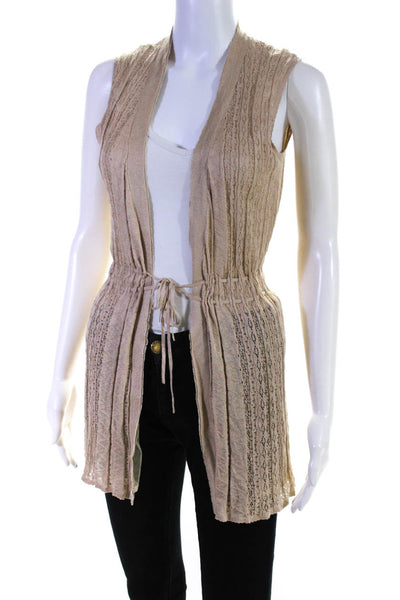 Elie Tahari Womens Knit Lace Up Sleeveless Wrap Blouse Beige Size Small