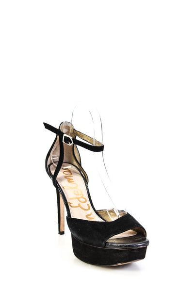 Sam Edelman Womens Black Suede Ankle Strap High Heels Platform Shoes Size 8