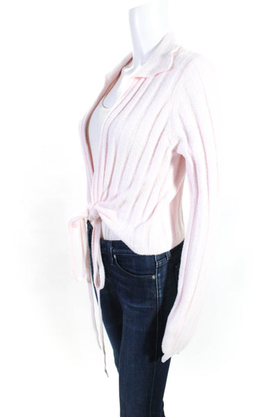 Bardot Womens Pink Knitted V-Neck Tie Front Long Sleeve Crop Sweater Top Size M