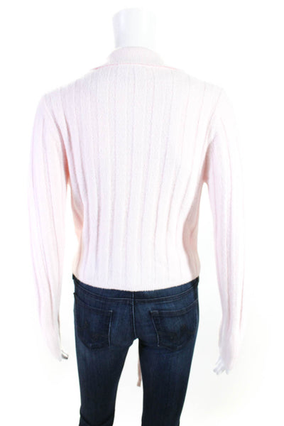 Bardot Womens Pink Knitted V-Neck Tie Front Long Sleeve Crop Sweater Top Size M