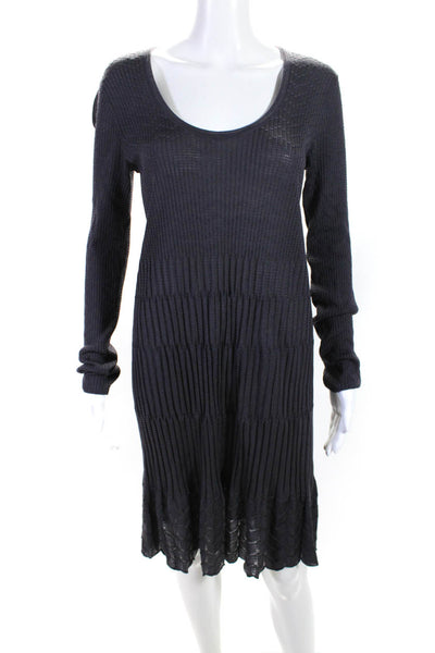 Missoni Womens Dark Purple Scoop Neck Long Sleeve Knit Shift Dress Size S