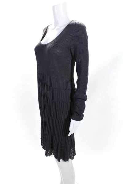 Missoni Womens Dark Purple Scoop Neck Long Sleeve Knit Shift Dress Size S