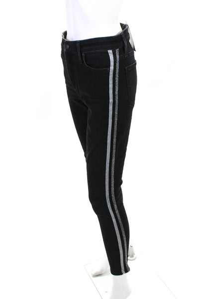 Joes Womens Metallic Side Striped High Rise Dark Wash Skinny Jeans Black Size 27