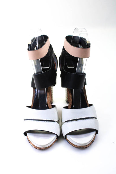 Rachel Roy Womens Leather Strappy Open Toed High Heels White Black Tan Size 6