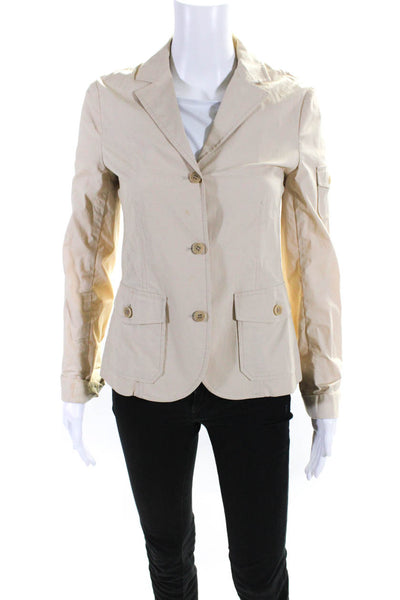 Theory Womens Cotton Long Sleeve Split Hem 3 Button Blazer Jacket Beige Size 2