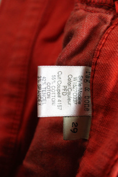 Rag & Bone Womens Cotton Buttoned Zipped Hem Skinny Pants Orange Size EUR29