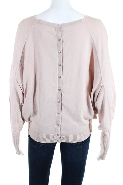 Allsaints Womens Cotton Batwing Long Sleeve Back Buttoned Sweater Pink Size S