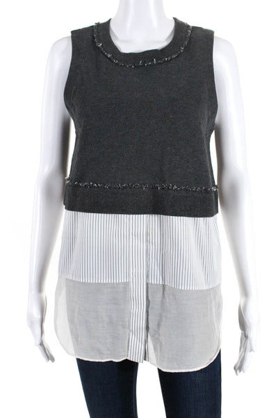 Derek Lam 10 Crosby Womens Cotton Patchwork Stripe Textured Tank Top Gray Size 6