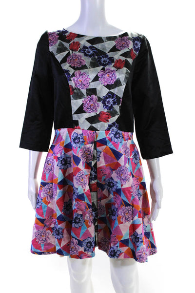 Manoush Womens Cotton Floral Print Paneled Fit & Flare Dress Multicolor Size 42