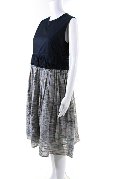 Carven Womens Patchwork Back Zipped Sleeveless Stripe Midi Dress Navy Size EUR42