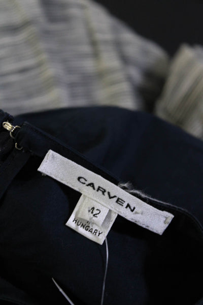 Carven Womens Patchwork Back Zipped Sleeveless Stripe Midi Dress Navy Size EUR42