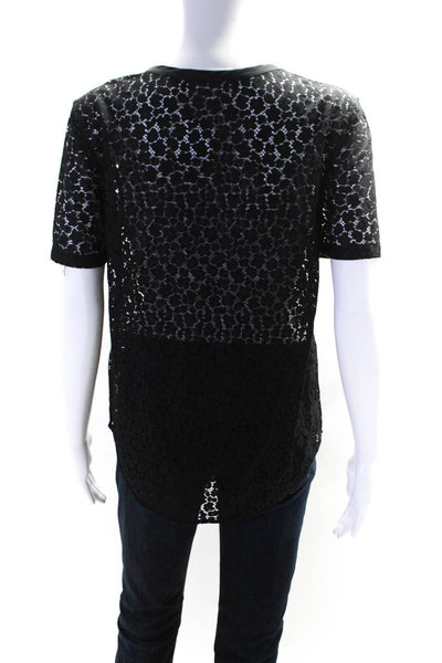Equipment Femme Womens Floral Lace Round Neck Short Sleeved Black Size XS/TP