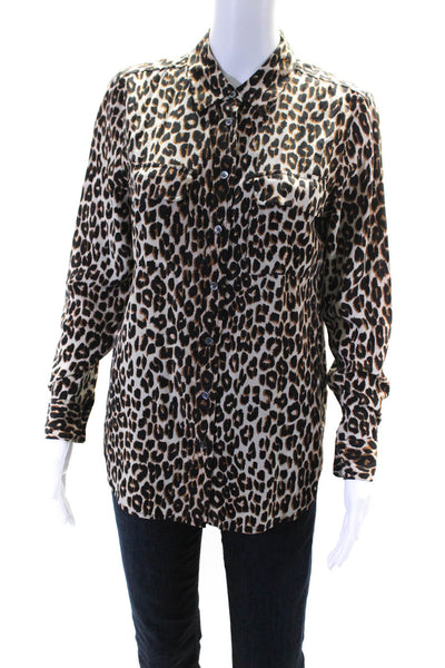 Equipment Womens Silk Cheetah Print Button Down Collared Shirt Brown Size S/P