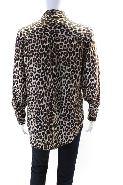 Equipment Womens Silk Cheetah Print Button Down Collared Shirt Brown Size S/P
