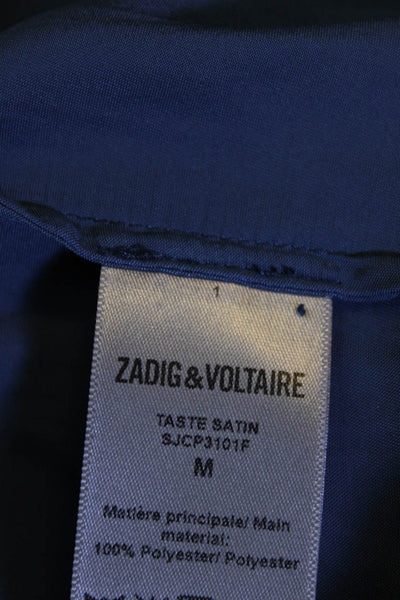 Zadig & Voltaire Womens Satin Ruffled V Neck Short Sleeved Blouse Blue Size M
