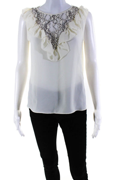 Zara Womens Solid Ruffle Flutter Sleeve Floral Lace Tie Tank Blouse White Size M