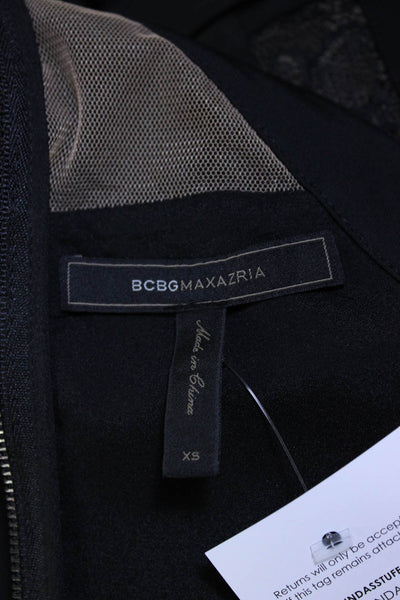 BCBG Max Azria Womens Solid Square Halter Lace Trim Tank Blouse Black Size XS