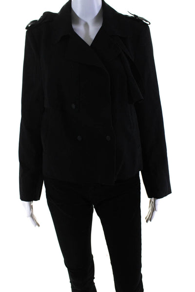 Topshop Womens Solid Double Breasted V-Neck Soft Button Blazer Black Size 10