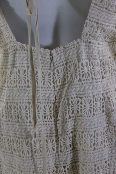 ASTR The Label Womens Solid Crochet Flutter Sleeve Romper Cream White Size M