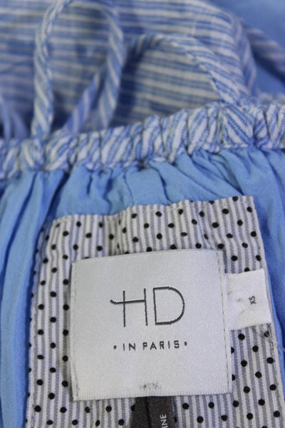 HD In Paris Womens Flroal Pinstripe Cap Sleeve Pleated Tie Dress Blue Size XS
