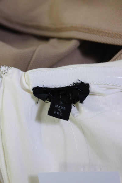 NBD Womens Cross Strap Cutout Knit Color Block Dress White Beige Size Small