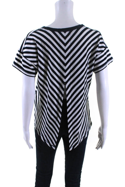Rag & Bone Womens Striped Back Slit Short Sleeve Round Neck T-Shirt Navy Size S