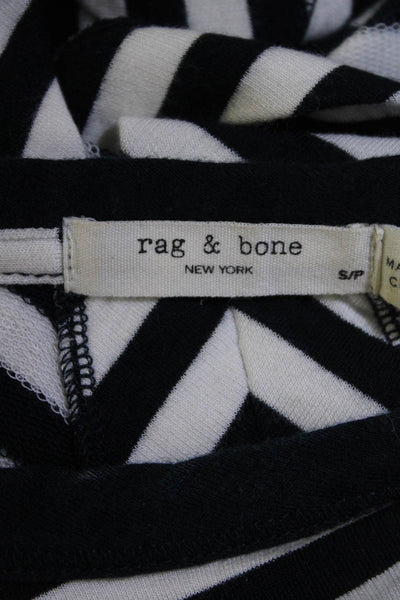 Rag & Bone Womens Striped Back Slit Short Sleeve Round Neck T-Shirt Navy Size S