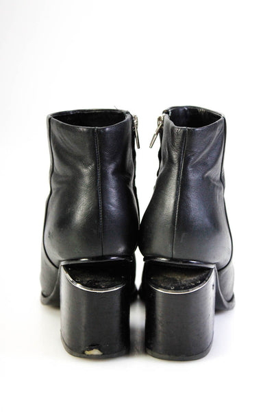 Alexander Wang Womens Black Leather Block Heels Zip Ankle Boots Shoes Size 9