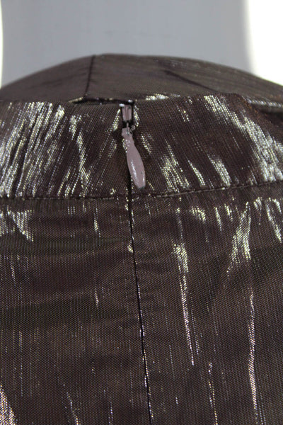 Allen Schwartz Womens High Neck Puffed Sleeve Zip Up Metallic Blouse Pink Size M