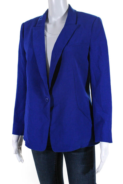 Ba&Sh Womens Notched Collar Low V-Neck Single Button Blazer Jacket Blue Size M