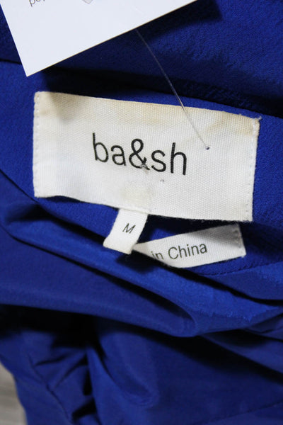 Ba&Sh Womens Notched Collar Low V-Neck Single Button Blazer Jacket Blue Size M