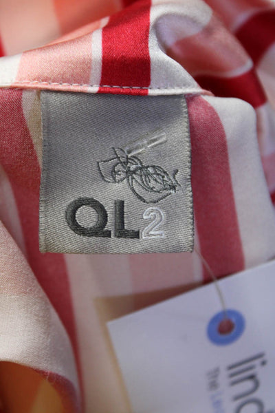 QL2 Women's Collar  V-Neck Asymmetrical Button Down Blouse Striped Size 42