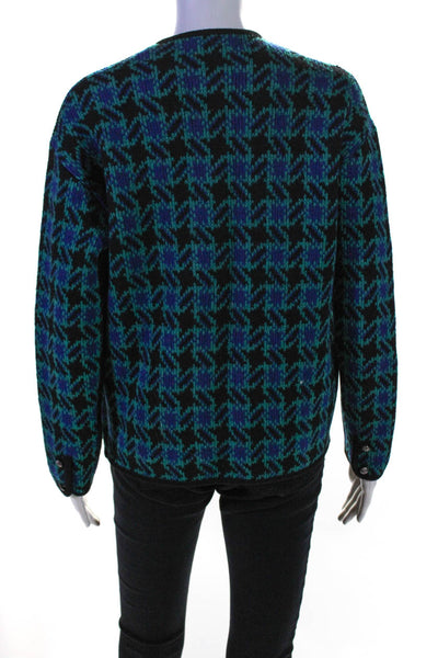 Shetland Wool Women's Round Long Sleeves Wool Jacket Abstract Size M