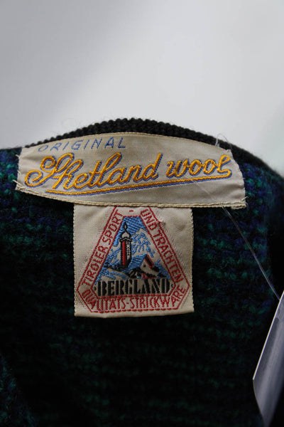 Shetland Wool Women's Round Long Sleeves Wool Jacket Abstract Size M