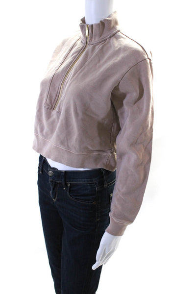 Intermix Womens Turtleneck Half Zip Terry Crop Sweatshirt Pullover Beige Petite